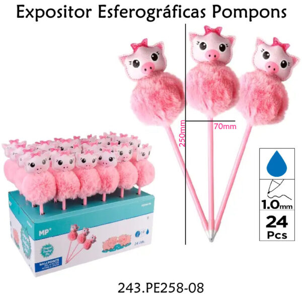 Esferográficas Pompons Exp.24un.