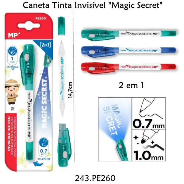 Caneta Tinta Invisível Sortido  "Magic Secret" 2 em 1