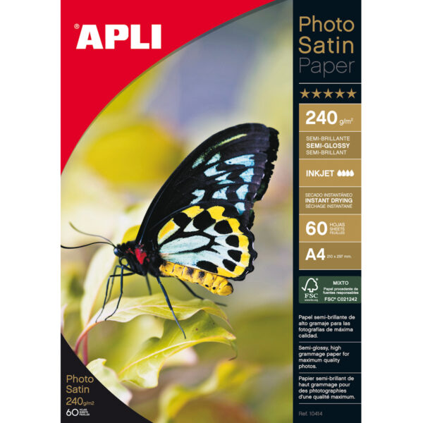 Papel Fotográfico Apli Glossy Ink Jet A4 240gr. 60fls.