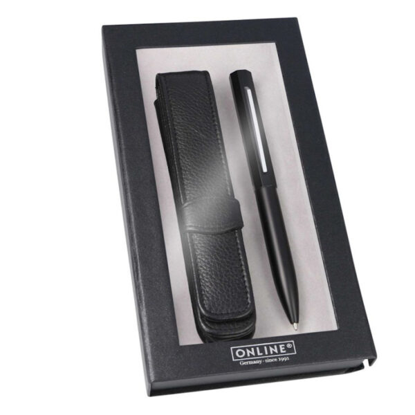 Esferográfica c/Estojo Pele Preto