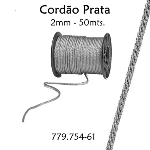 Cordão Prata 2mm - 50mts.