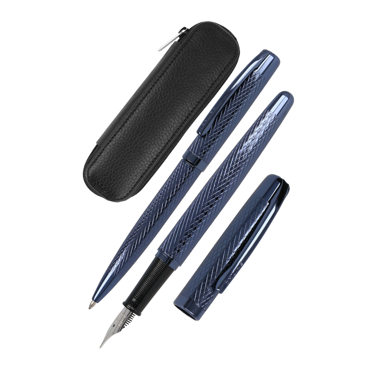 Caneta e Esferográfica c/Estojo Pele Eleganza Diamond Night