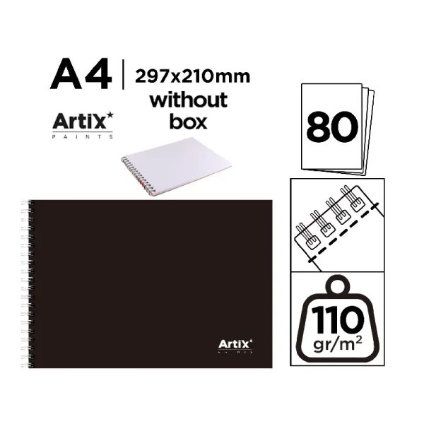 Caderno Desenho A4 Capa Negra PP - 80fls.