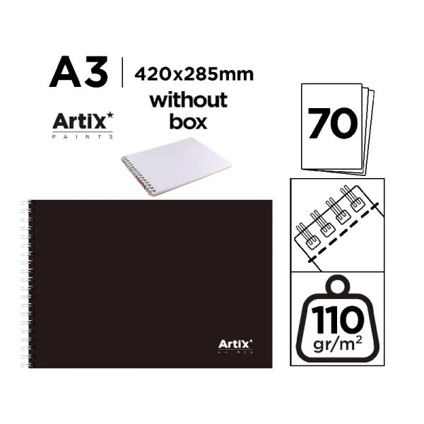 Caderno Desenho A3 Capa Negra PP - 70fls.