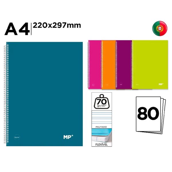 Caderno Argolas Pautado A4 - 80fls.