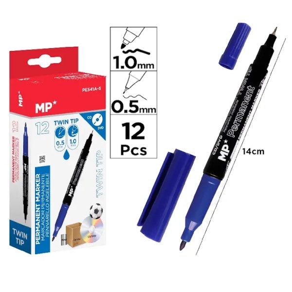 Marcador Permanente 2 Pontas Azul - Cx.12un.