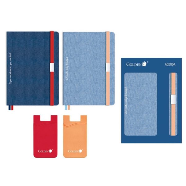 Notebook Jeans c/Calendário e Bolsa p/Cartões Exp.6un.