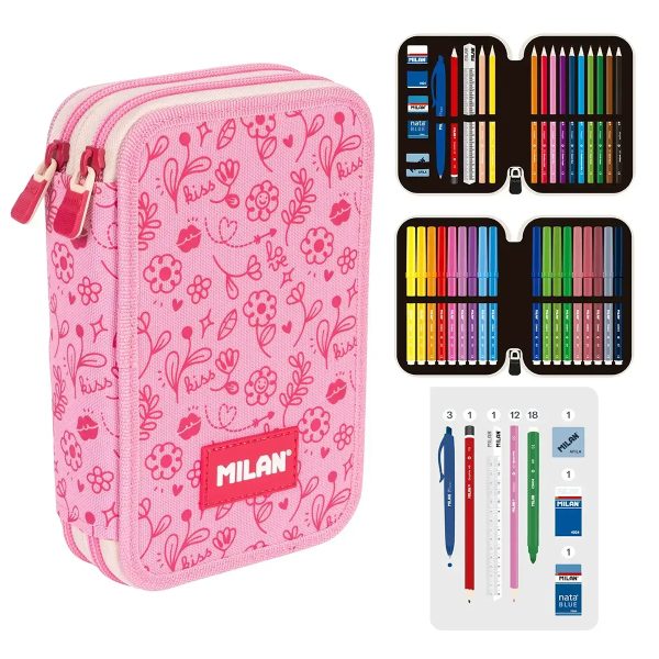 Estojo Flowicorn Rosa Duplo c/Conteúdo