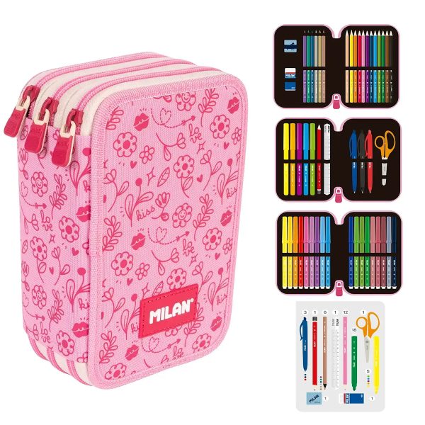 Estojo Flowicorn Rosa Triplo c/Conteúdo