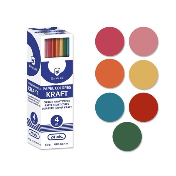 Papel Embrulho Kraft Colorido 80x400cm Exp.24un.