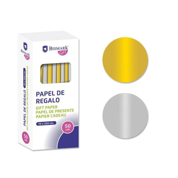 Papel Embrulho Liso Ouro/Prata 70x200cm Exp.50un.
