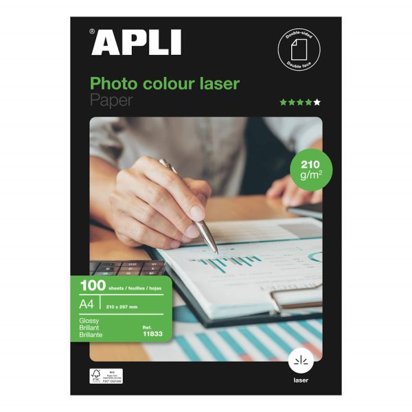 Papel Fotográfico Laser Dupla-Face Apli A4 210gr.100fls.