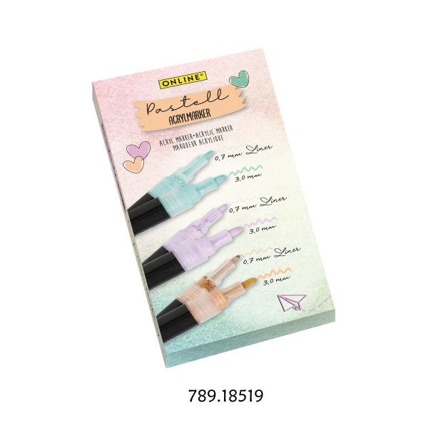 Marcador Acrylic Pastel 3 Cores - Cx.6un.