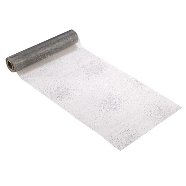 Rolo Organza Prata c/ Brilhantes 15 Mt. x 28 cm