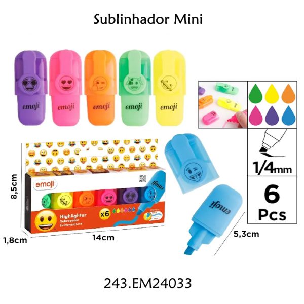 Marcadores Sublinhadores Emoji Cx.6un.