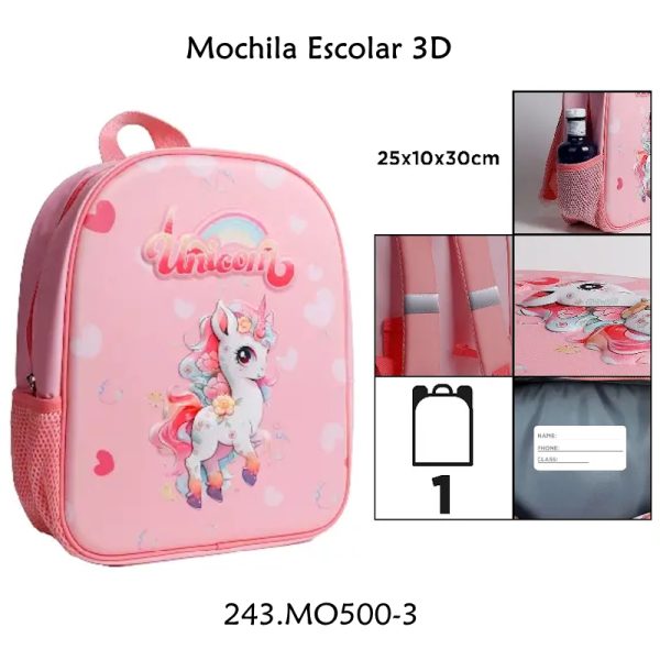 Mochila Escolar 3D Unicórnio