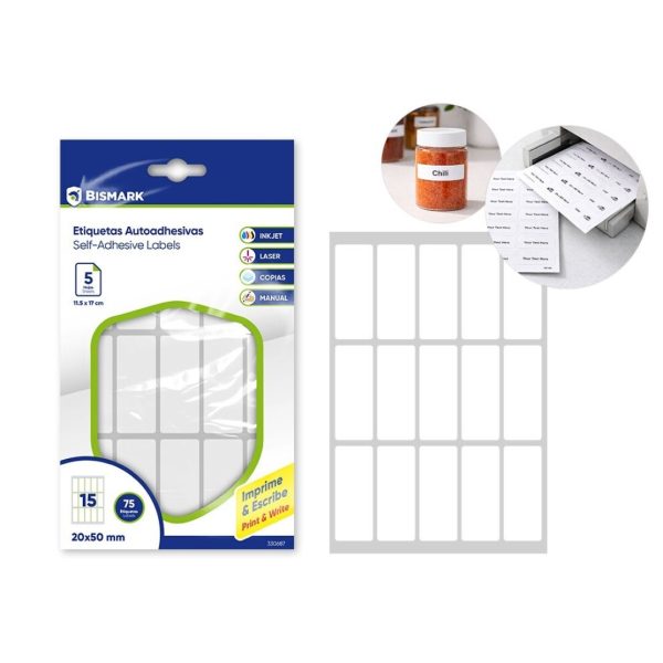 Etiquetas Adesivas Brancas 20x50mm 5fls