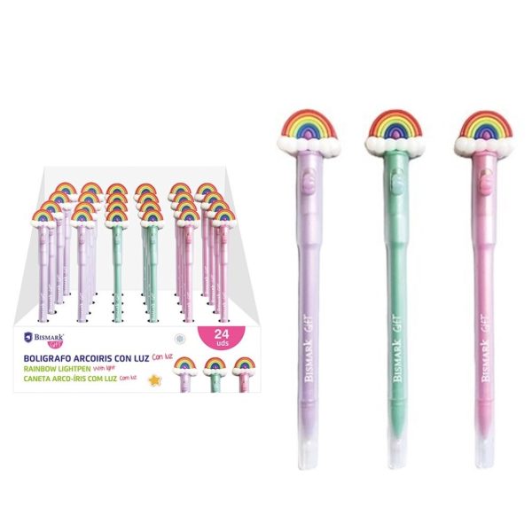 Esferográfica Arco-Íris c/Luz Exp.24un.