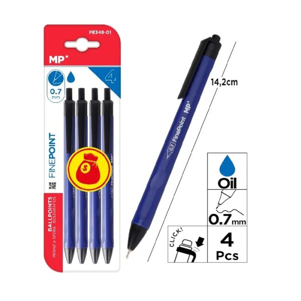 Esferográfica Tinta Óleo Azul 0.7mm Pack 4un.