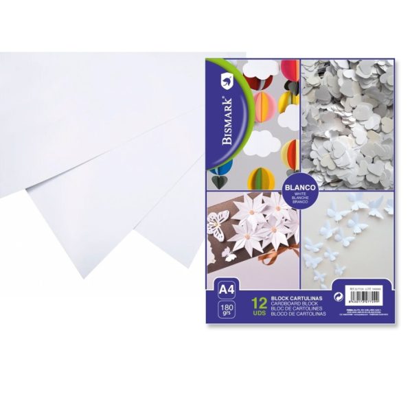 Bloco 12 Cartolinas Branco A4 180gr.