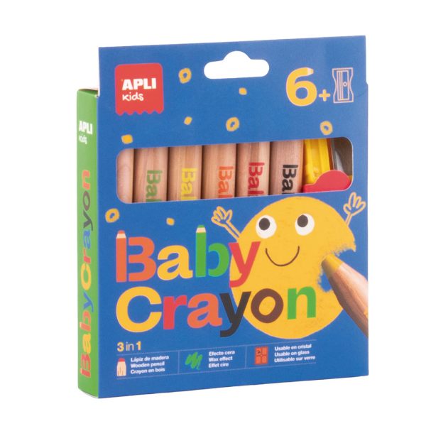 Giz de Cera Baby 6 Cores + Afia