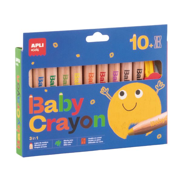 Giz de Cera Baby 10 Cores + Afia