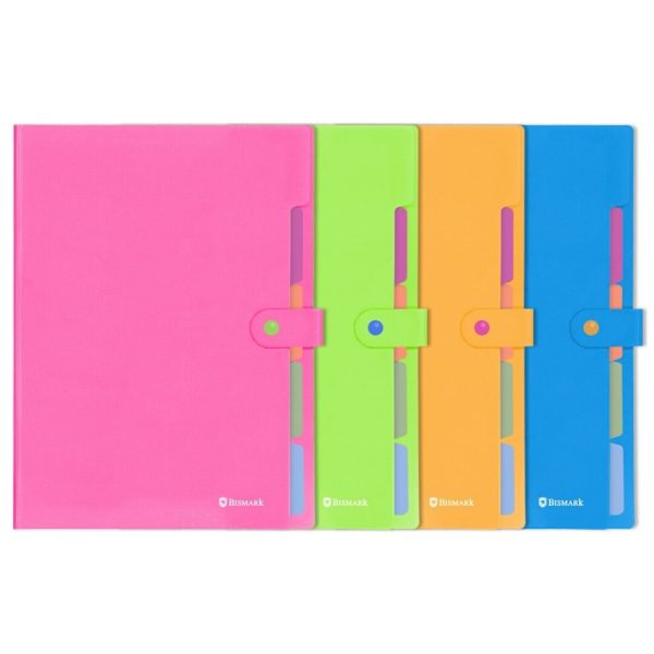 Pasta PP A4 Neon 5 Bolsos c/Botão