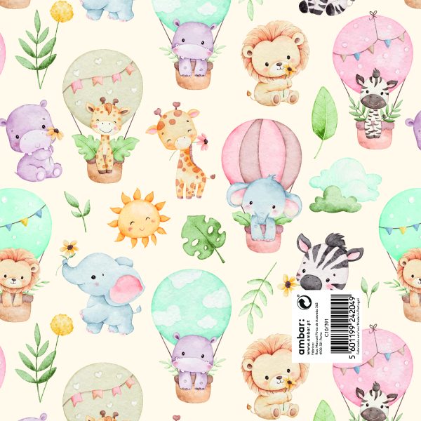 Papel Embrulho Infantil Safary Friends 100x70 - 25un.