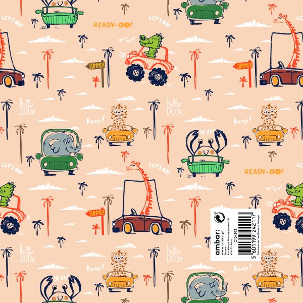 Papel Embrulho Infantil Animal Road 100x70 - 25un.