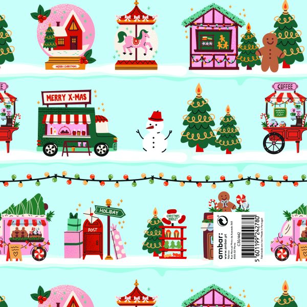 Papel Embrulho Natal Christmas Market 100x70 - 25un.