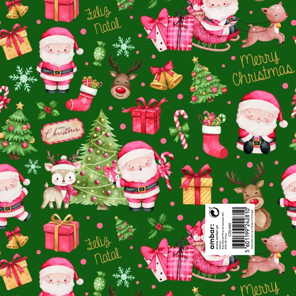 Papel Embrulho Natal Sweet Santa 100x70 - 25un.