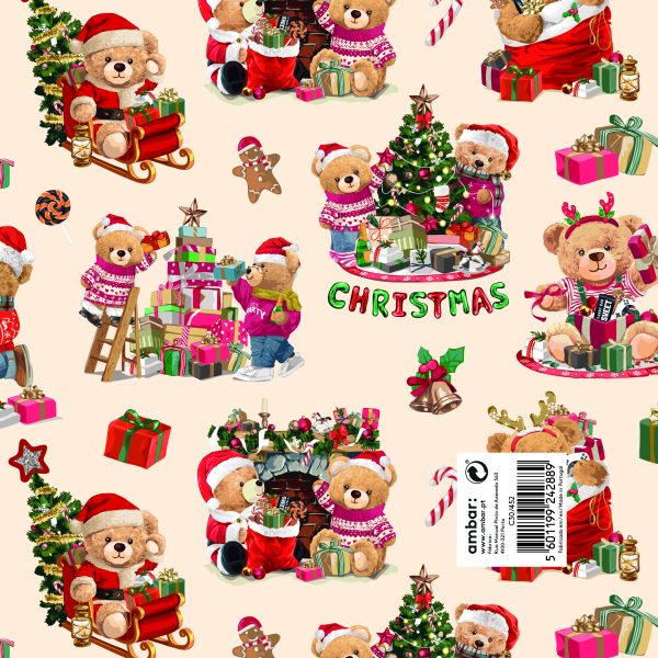 Papel Embrulho Natal Teddy 100x70 - 25un.