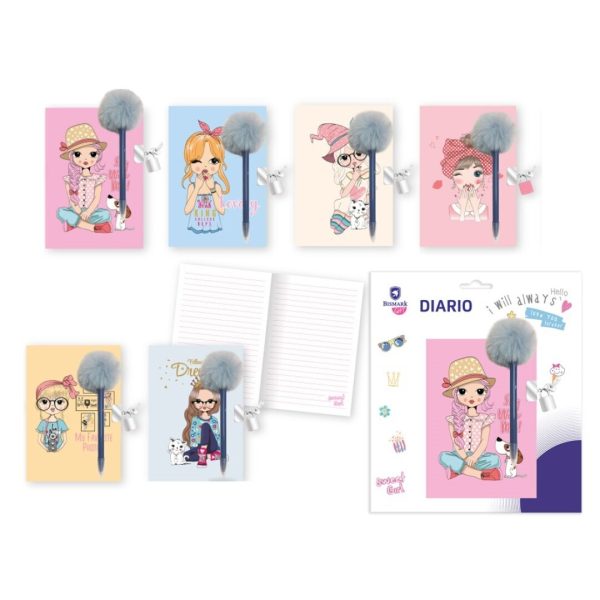 Diário Pompoms Girls c/ Cadeado e Esferográfica
