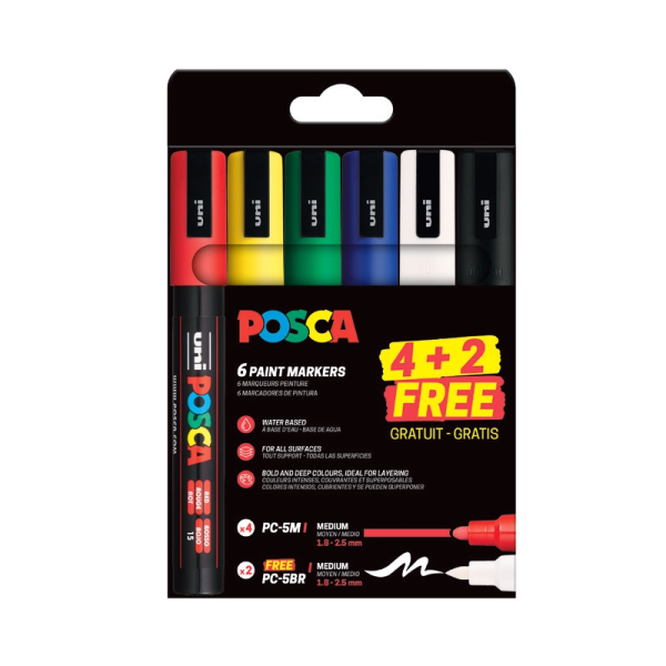 Carteira c/ 4 Marcadores PC5M Basic + 2 PC5M Brush